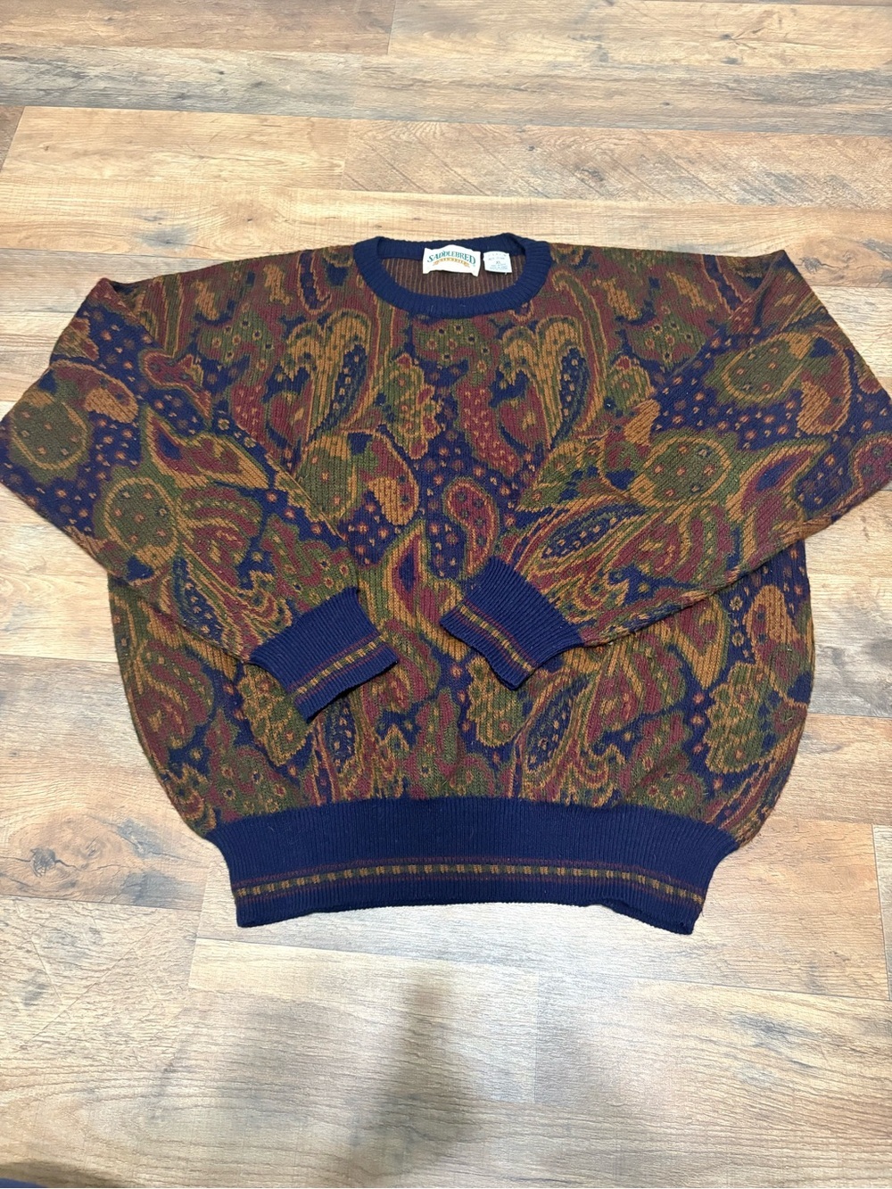 Saddlebred Vintage Paisley Sweater XL Made inItaly Wool Blend Oversized 90s Knit